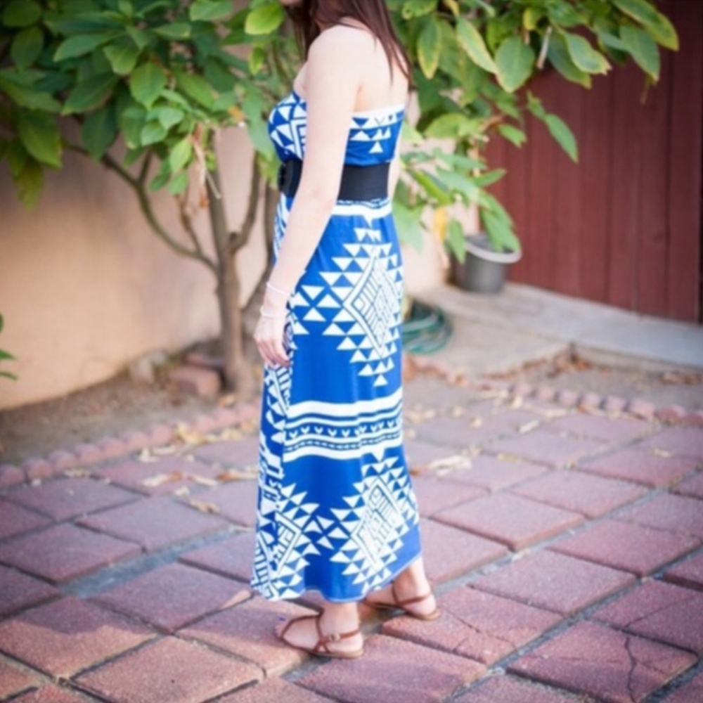 Fantastic Fawn BellanBlue Boho Blue White Geometric Design Maxi Skirt NWT Small - Picture 3 of 7